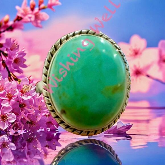 Kingman Turquoise Oval Shape Rope Design Silver Ring Size 8 - Picture 7 of 7